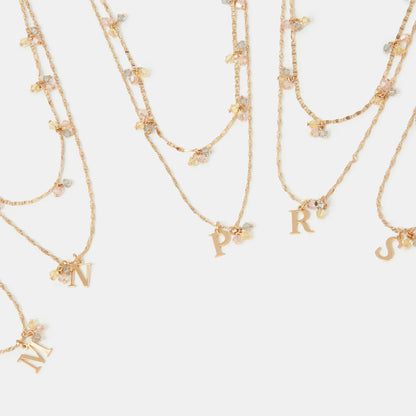 (A) Initial Cluster Pendant Necklaces Gold Pack Of 2