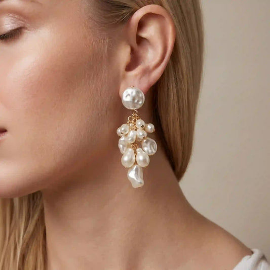 Pearl Cluster Drop Earrings