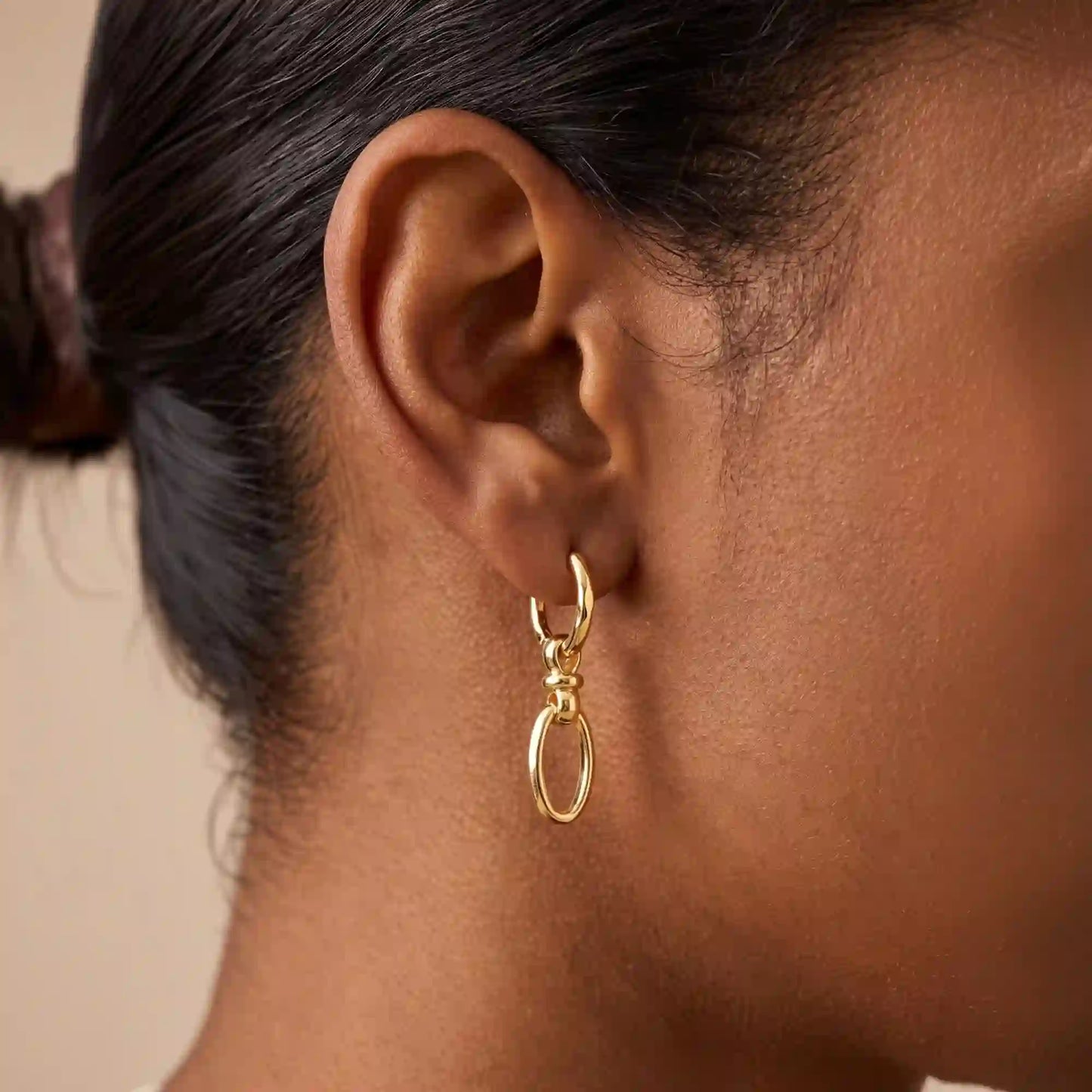 14k Gold-Plated Knot Link Drop Hoop Earrings