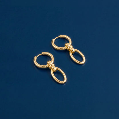 14k Gold-Plated Knot Link Drop Hoop Earrings