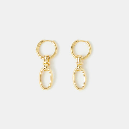 14k Gold-Plated Knot Link Drop Hoop Earrings