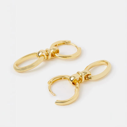 14k Gold-Plated Knot Link Drop Hoop Earrings