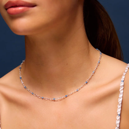 Sterling Silver-Plated Blue Quartz Station Necklace