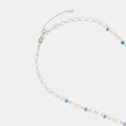 Sterling Silver-Plated Blue Quartz Station Necklace