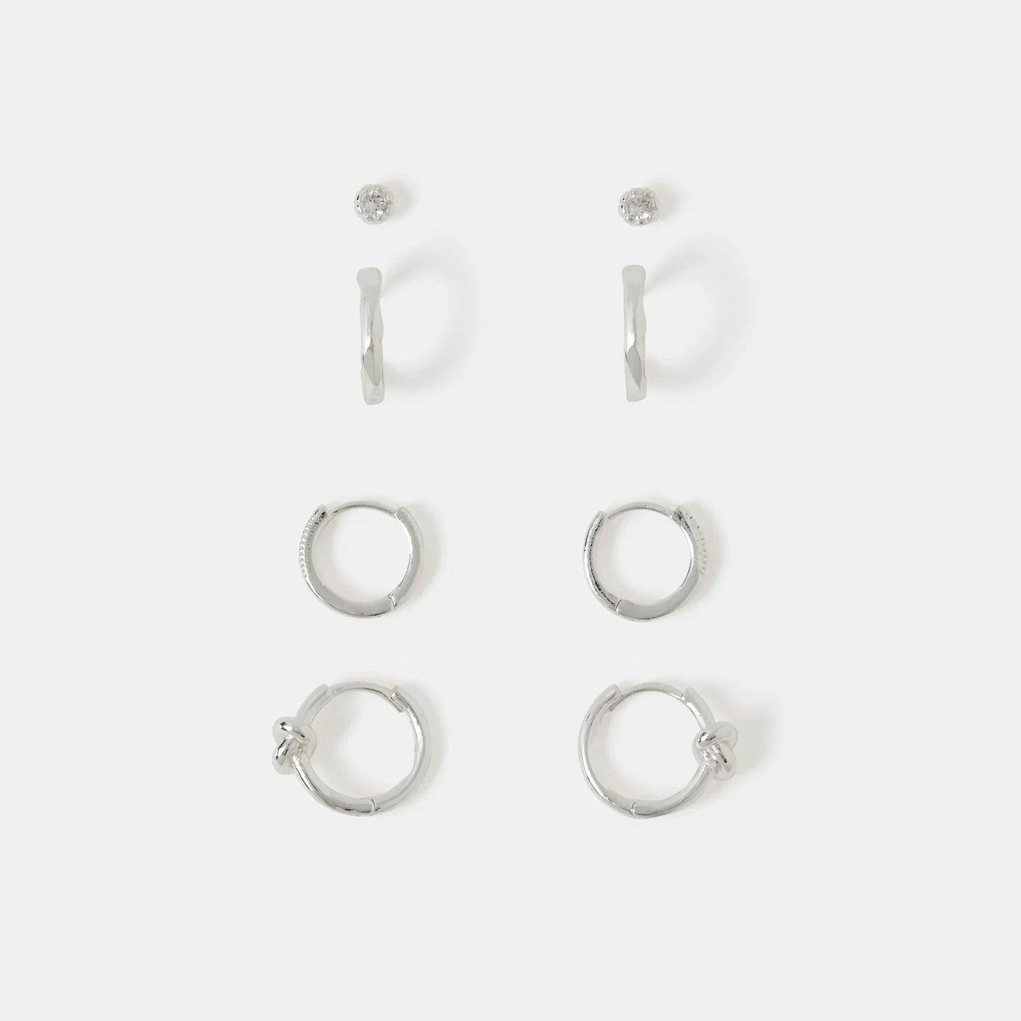 Sterling Silver-Plated Knot Stud & Hoop Earrings Pack of 4