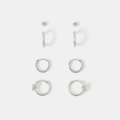 Sterling Silver-Plated Knot Stud & Hoop Earrings Pack of 4