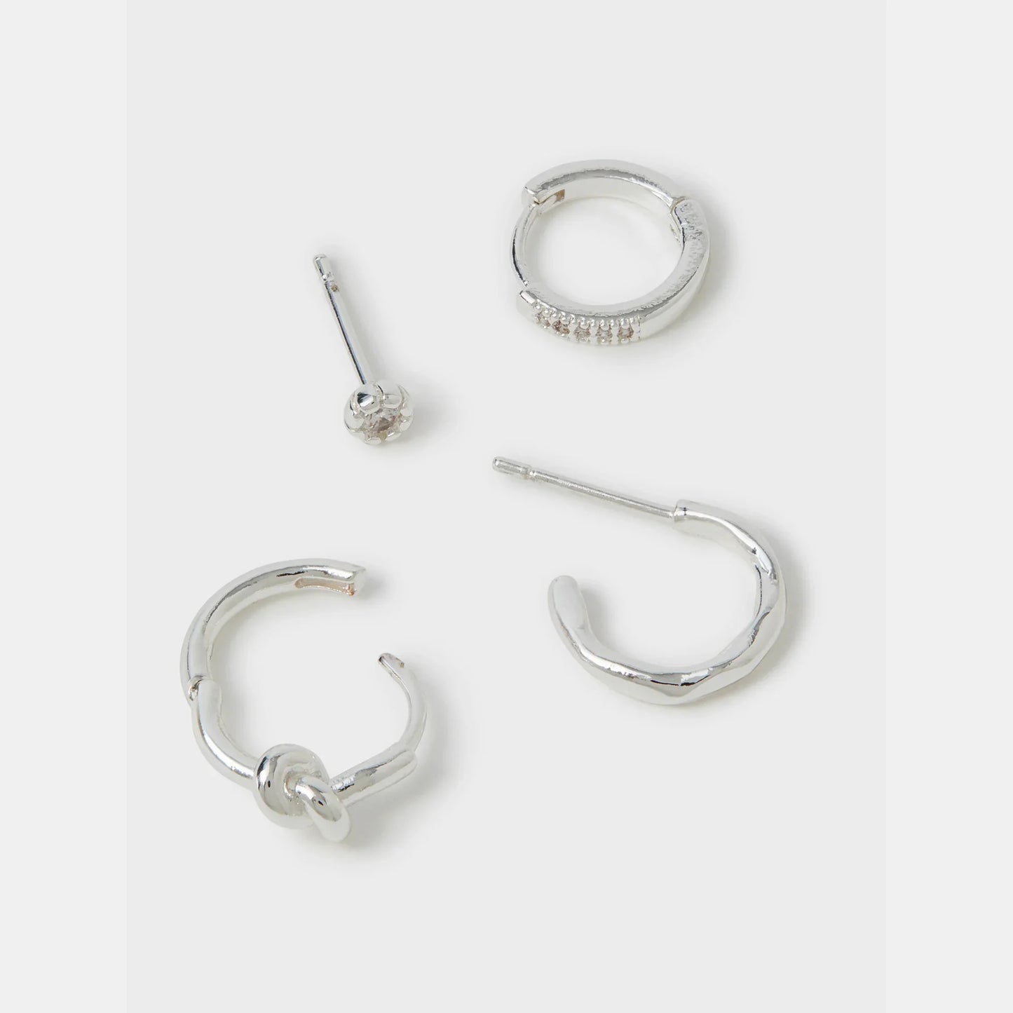 Sterling Silver-Plated Knot Stud & Hoop Earrings Pack of 4
