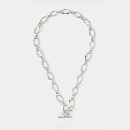 Sterling Silver-Plated Knot Chain T-Bar Necklace