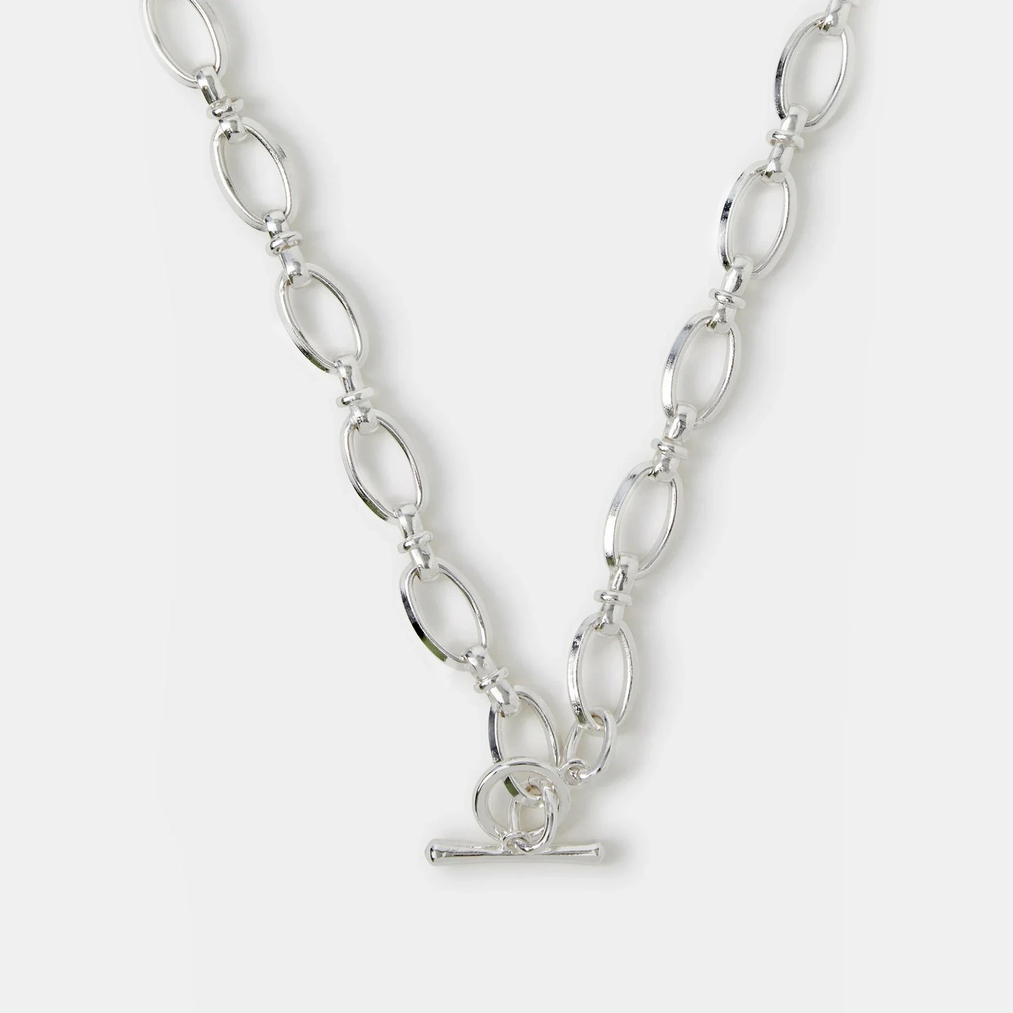 Sterling Silver-Plated Knot Chain T-Bar Necklace