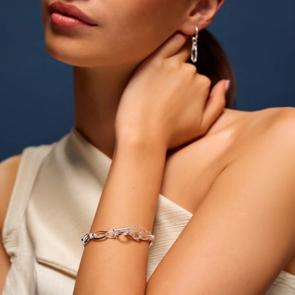 Sterling Silver-Plated Knot Chain T-Bar Bracelet