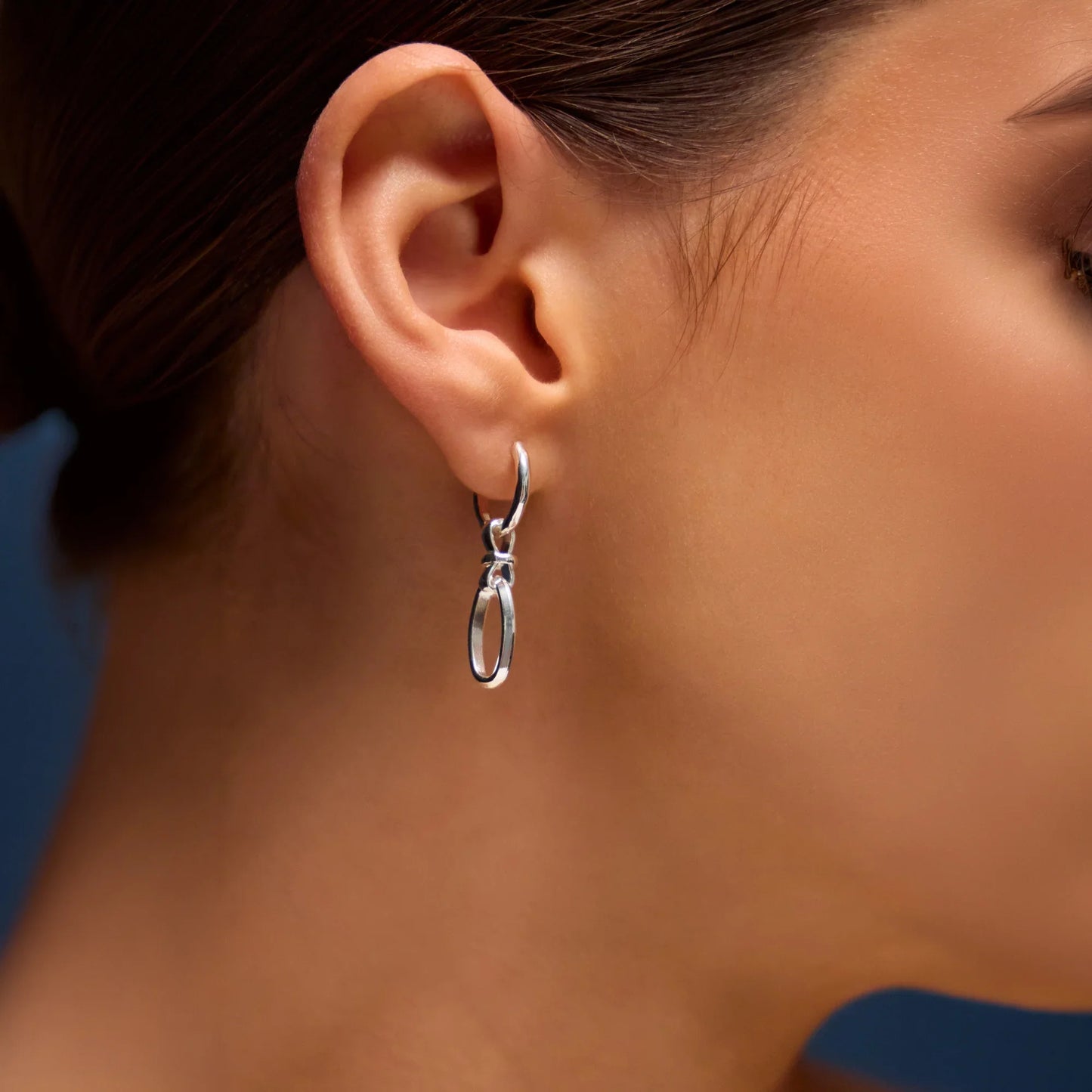 Sterling Silver-Plated Knot Link Drop Hoop Earrings