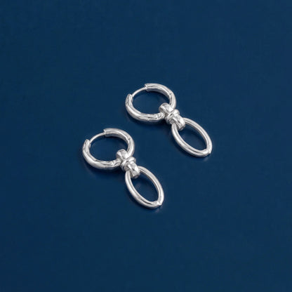 Sterling Silver-Plated Knot Link Drop Hoop Earrings