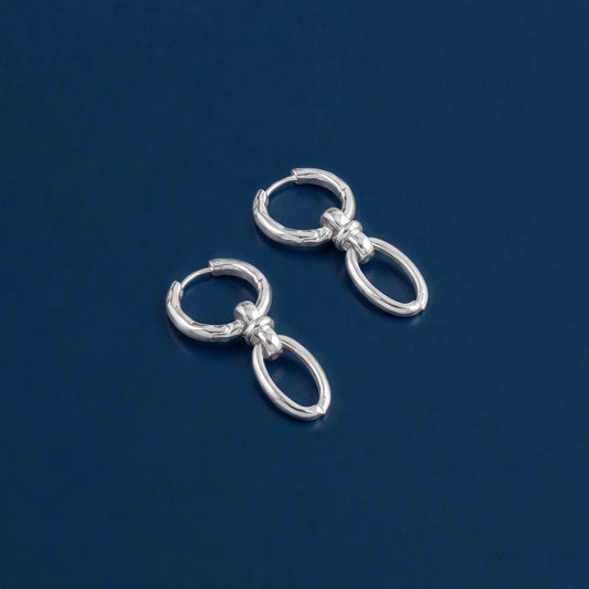 Sterling Silver-Plated Knot Link Drop Hoop Earrings