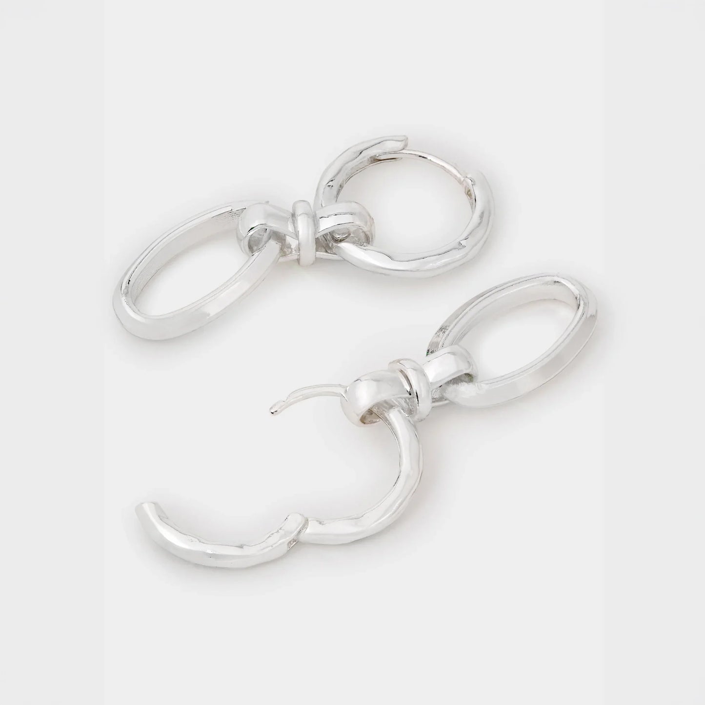 Sterling Silver-Plated Knot Link Drop Hoop Earrings