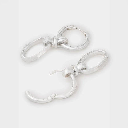 Sterling Silver-Plated Knot Link Drop Hoop Earrings
