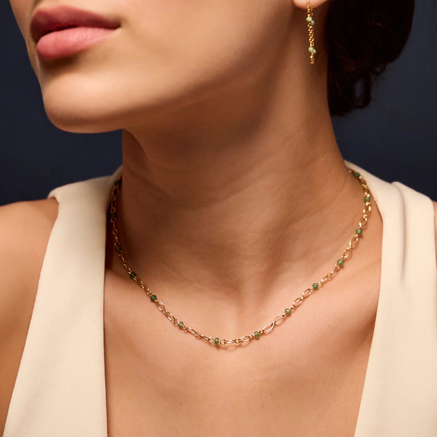 14k Gold-Plated Aventurine Paperclip Necklace