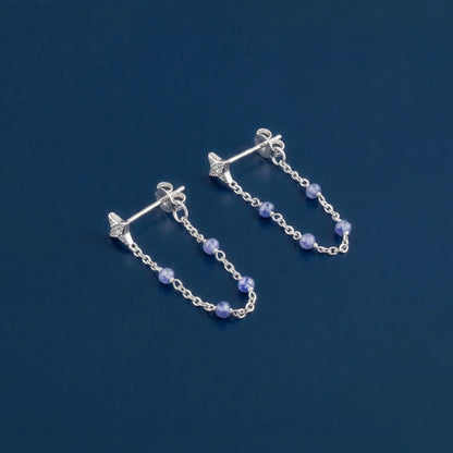 Sterling Silver-Plated Blue Quartz Chain Stud Earrings