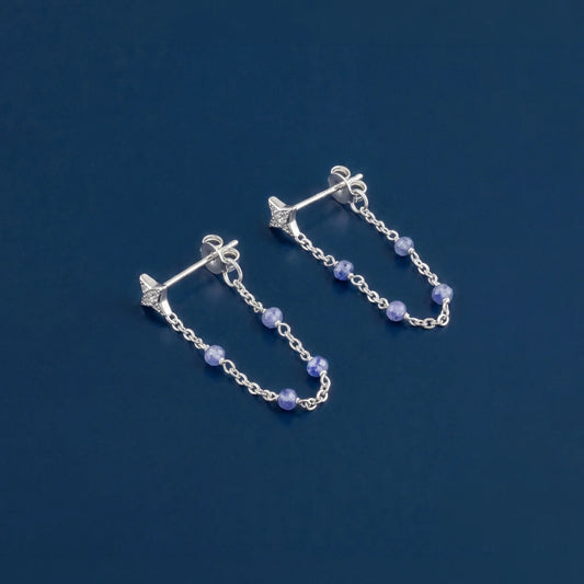 Sterling Silver-Plated Blue Quartz Chain Stud Earrings