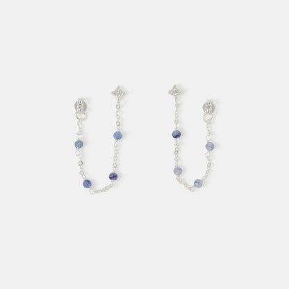 Sterling Silver-Plated Blue Quartz Chain Stud Earrings