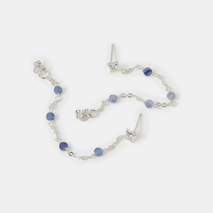 Sterling Silver-Plated Blue Quartz Chain Stud Earrings