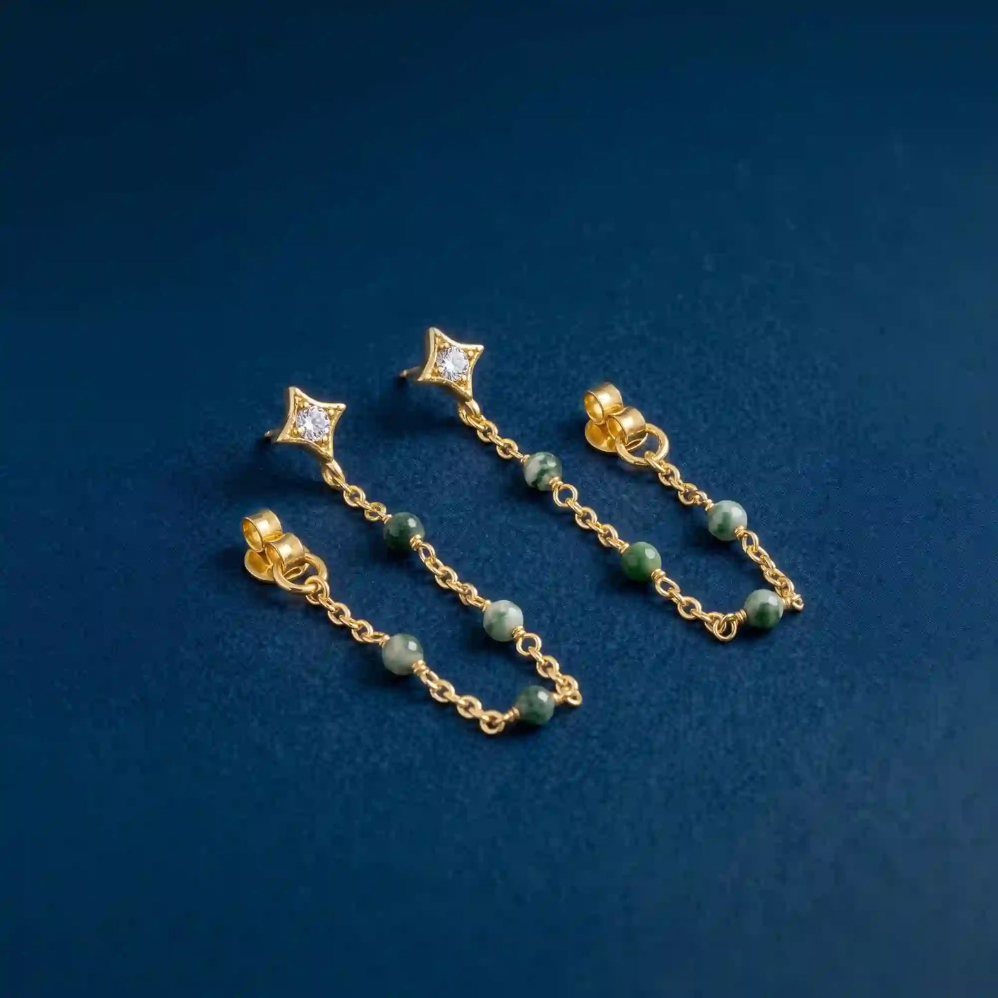 14k Gold-Plated Aventurine Chain Drop Earrings