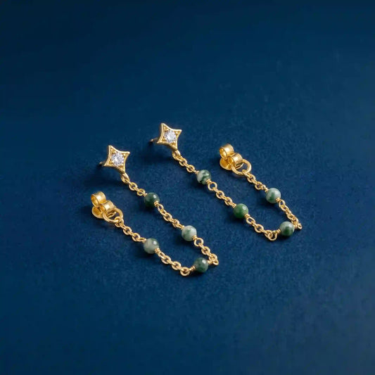 14k Gold-Plated Aventurine Chain Drop Earrings