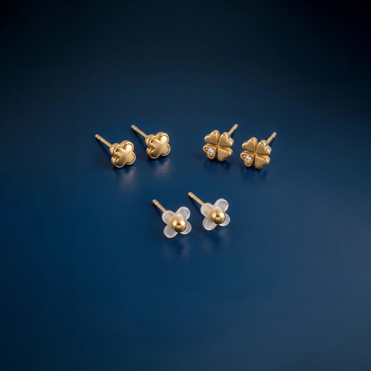 14k Gold-Plated Mother of Pearl Clover Stud Earrings Pack of 3