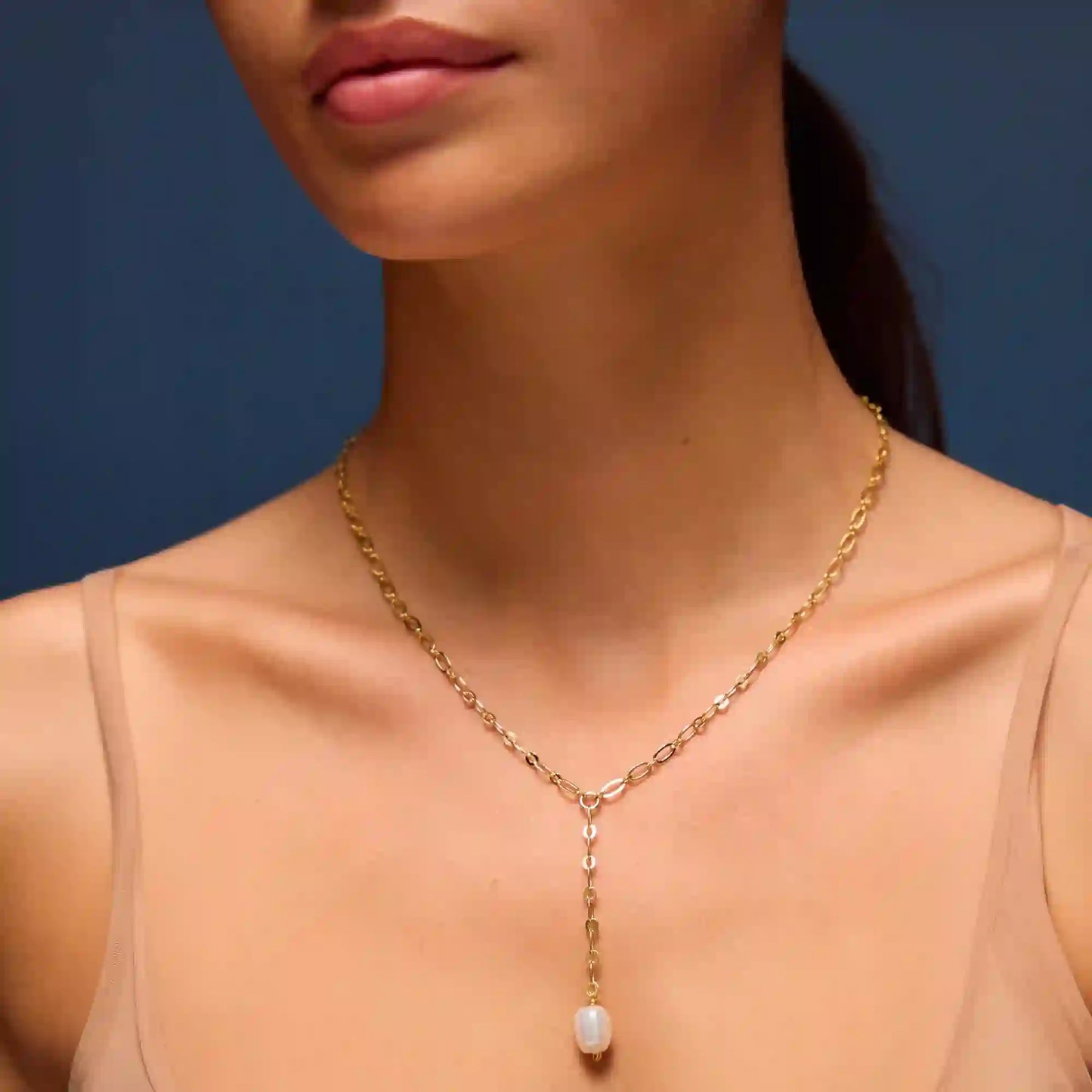14k Gold-Plated Pearl Lariat Necklace
