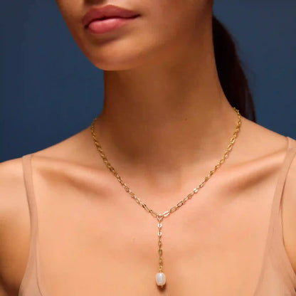 14k Gold-Plated Pearl Lariat Necklace