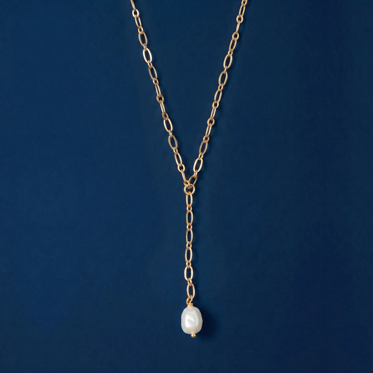 14k Gold-Plated Pearl Lariat Necklace