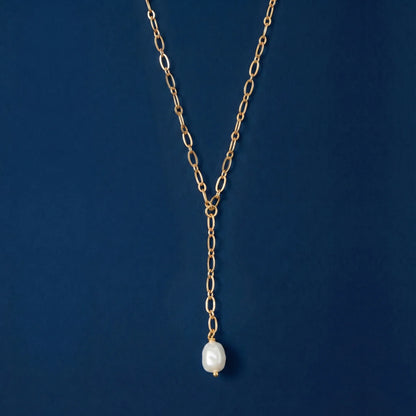 14k Gold-Plated Pearl Lariat Necklace