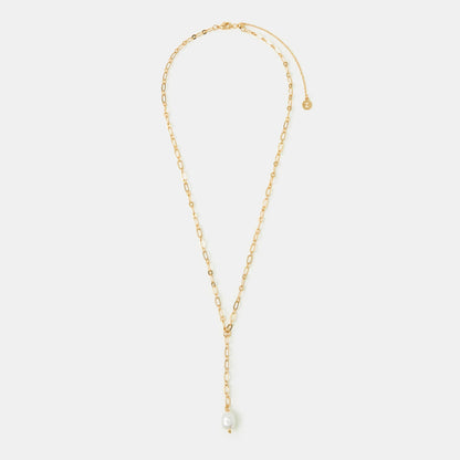14k Gold-Plated Pearl Lariat Necklace