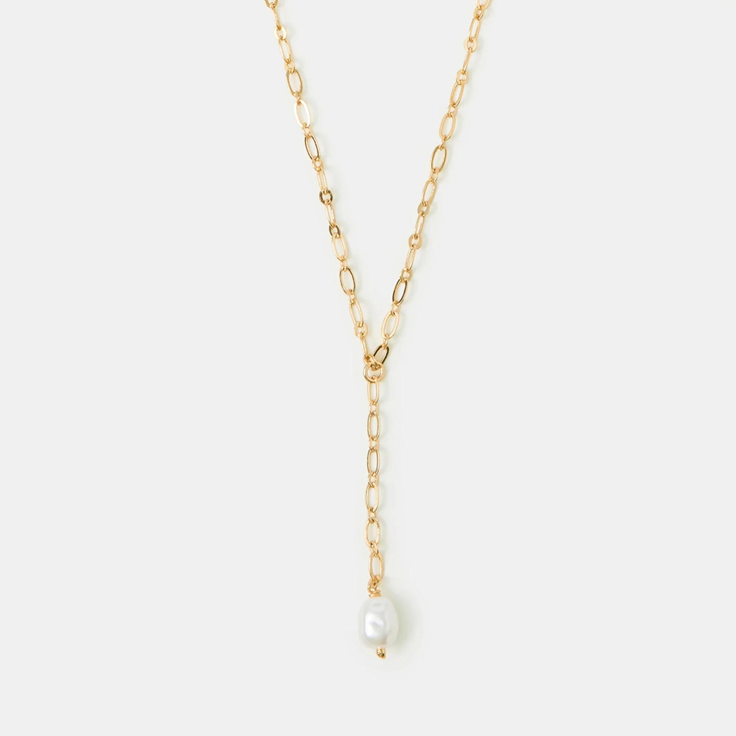 14k Gold-Plated Pearl Lariat Necklace