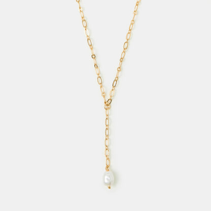 14k Gold-Plated Pearl Lariat Necklace