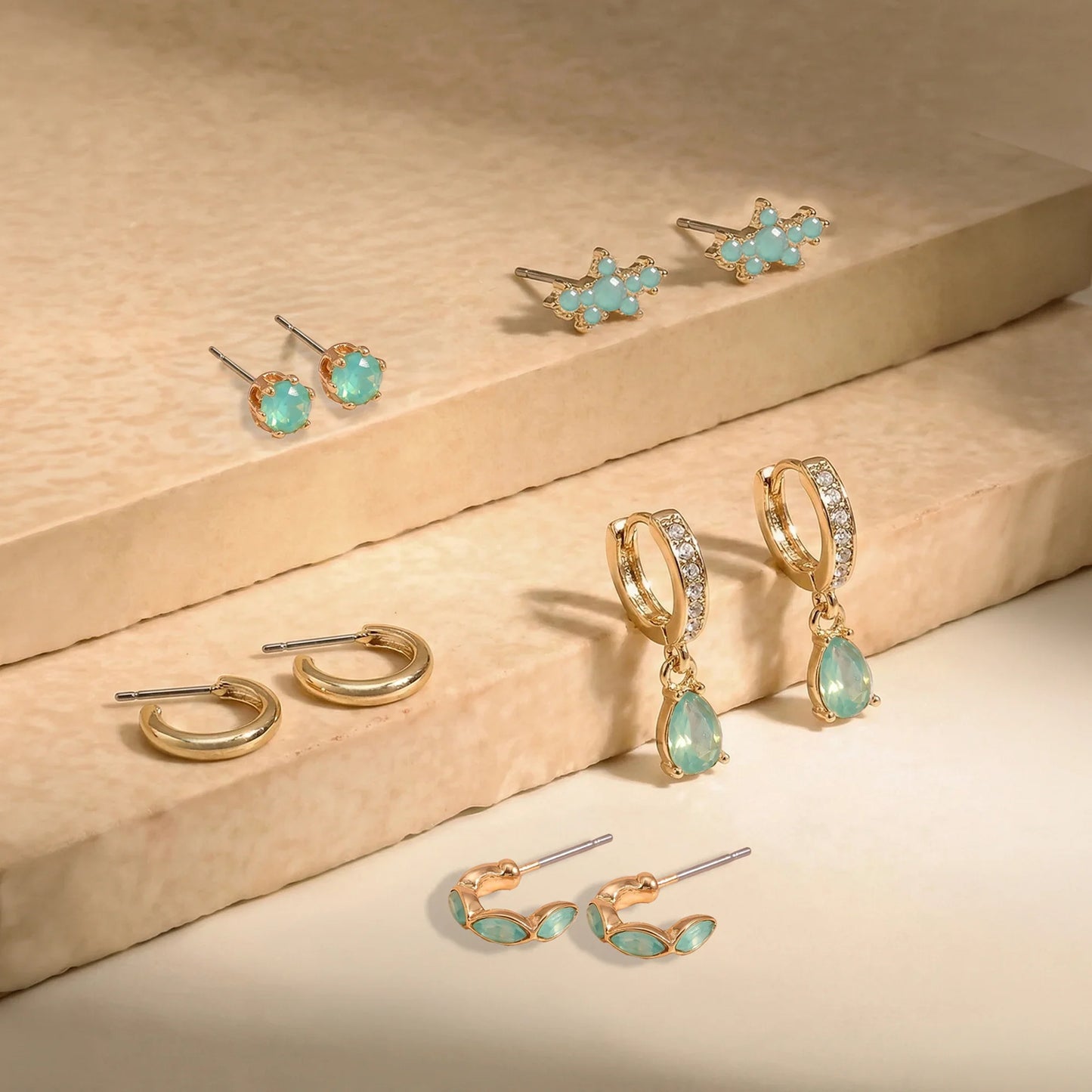 Gem Stud & Hoop Earrings Pack of 5