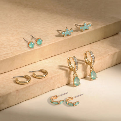Gem Stud & Hoop Earrings Pack of 5