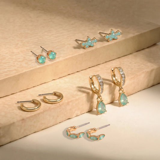 Gem Stud & Hoop Earrings Pack of 5