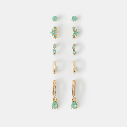 Gem Stud & Hoop Earrings Pack of 5