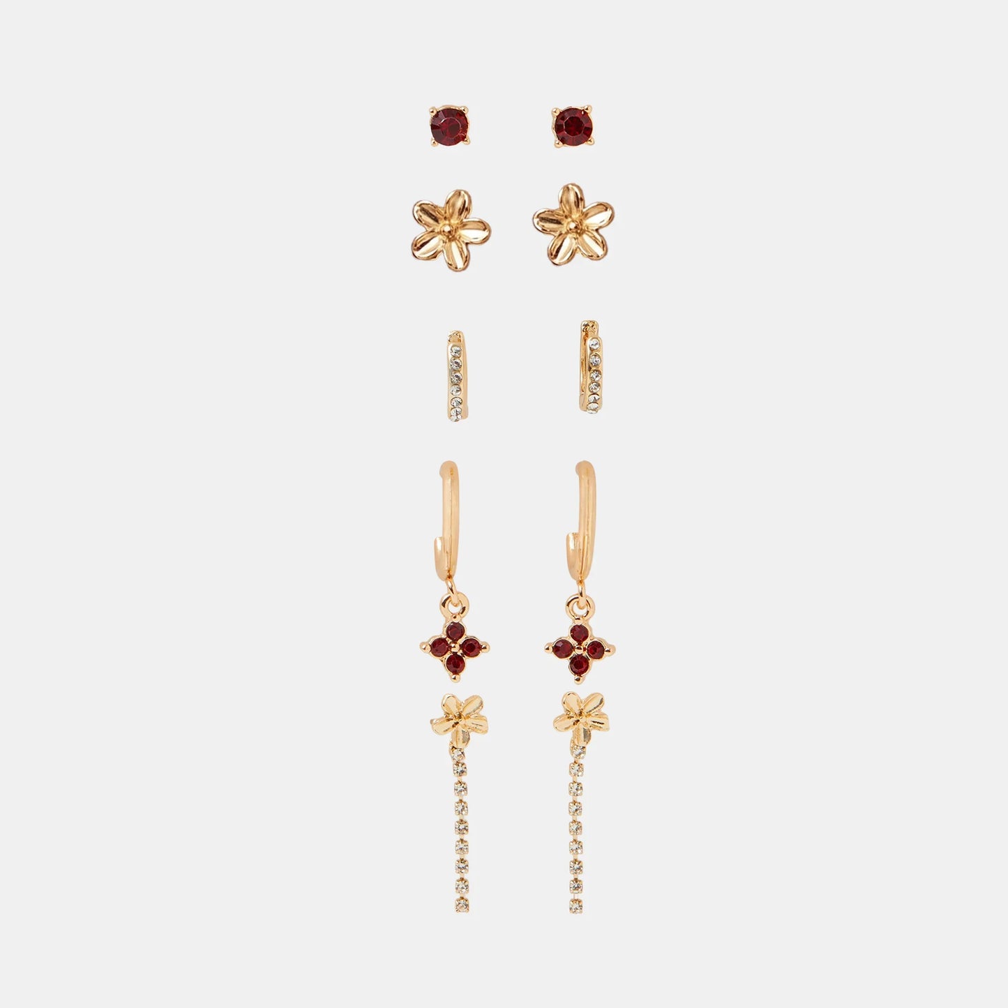 Flower Stud & Hoop Earrings Pack of 5