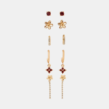 Flower Stud & Hoop Earrings Pack of 5