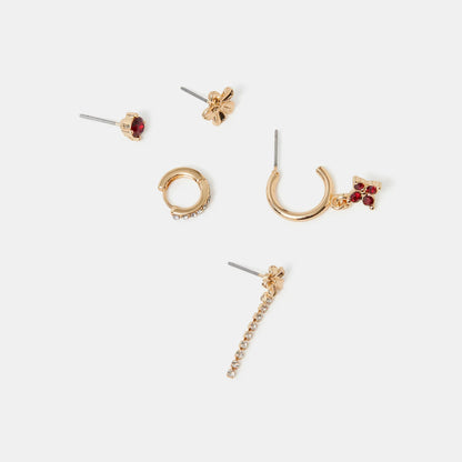 Flower Stud & Hoop Earrings Pack of 5