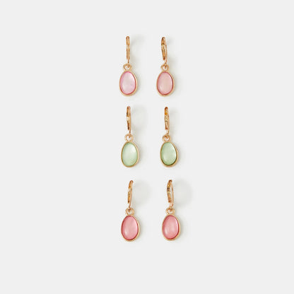 Mini Stone Drop Hoop Earrings Pack of 3