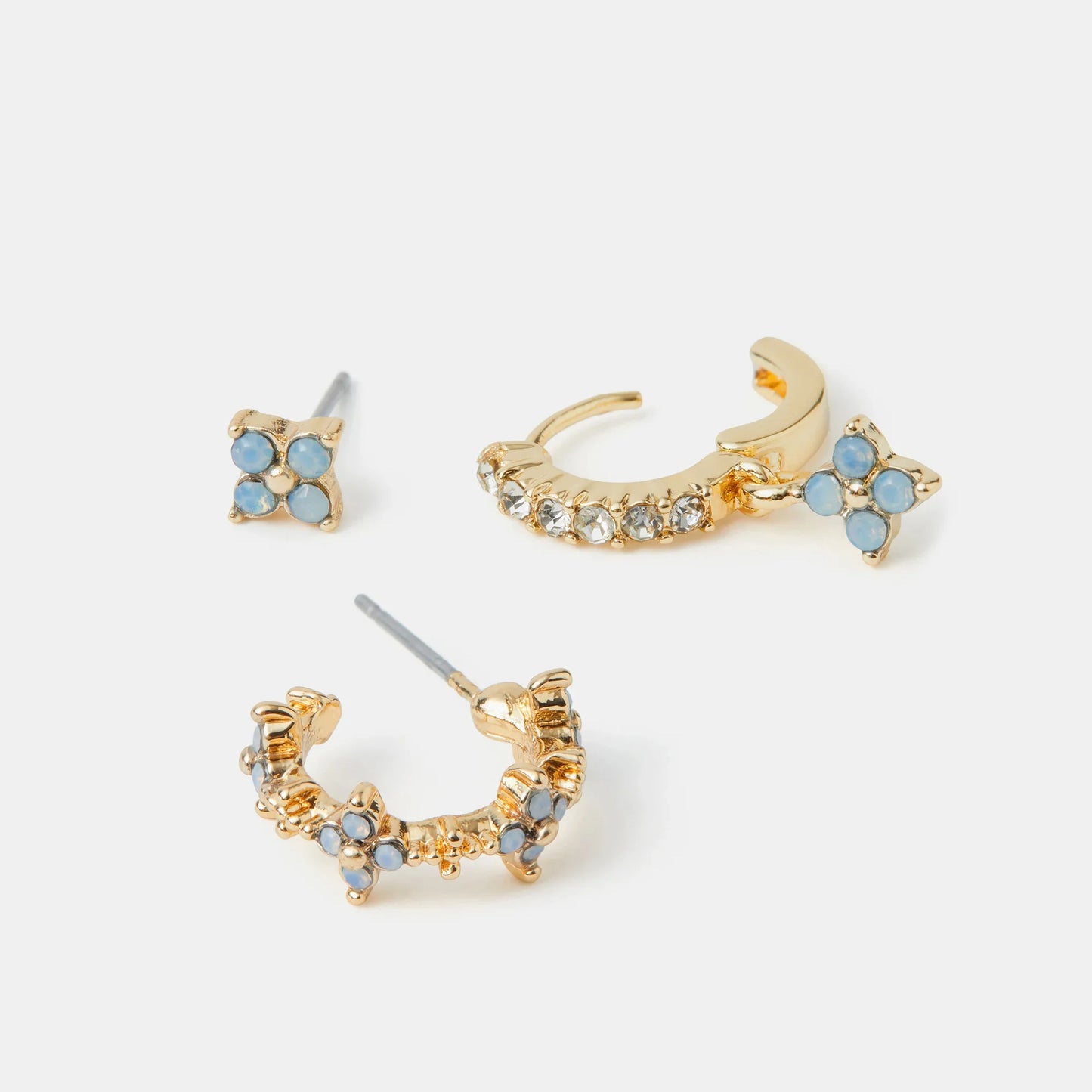 Gem Cross Stud & Hoop Earrings Pack of 3