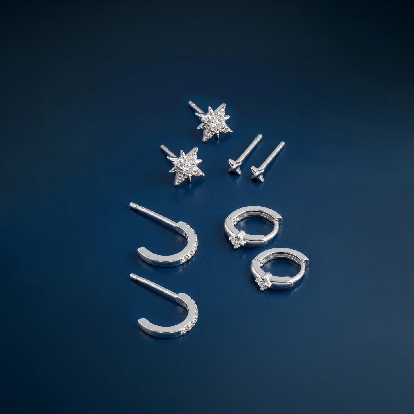 Sterling Silver-Plated Celestial Stud & Hoop Earrings