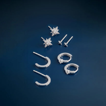Sterling Silver-Plated Celestial Stud & Hoop Earrings