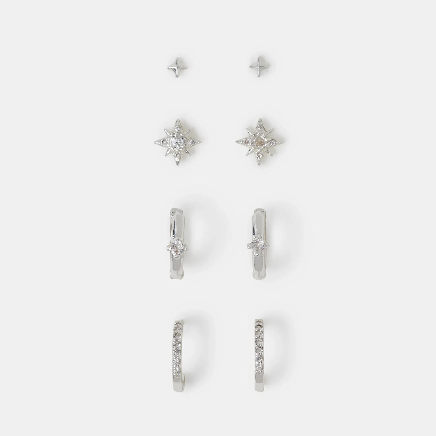 Sterling Silver-Plated Celestial Stud & Hoop Earrings