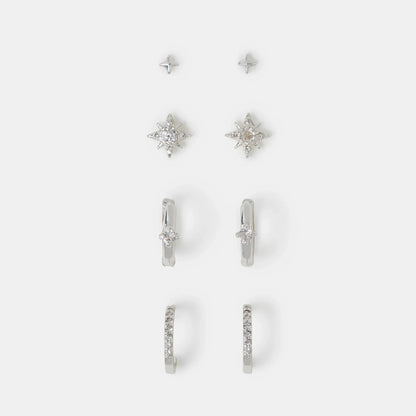 Sterling Silver-Plated Celestial Stud & Hoop Earrings