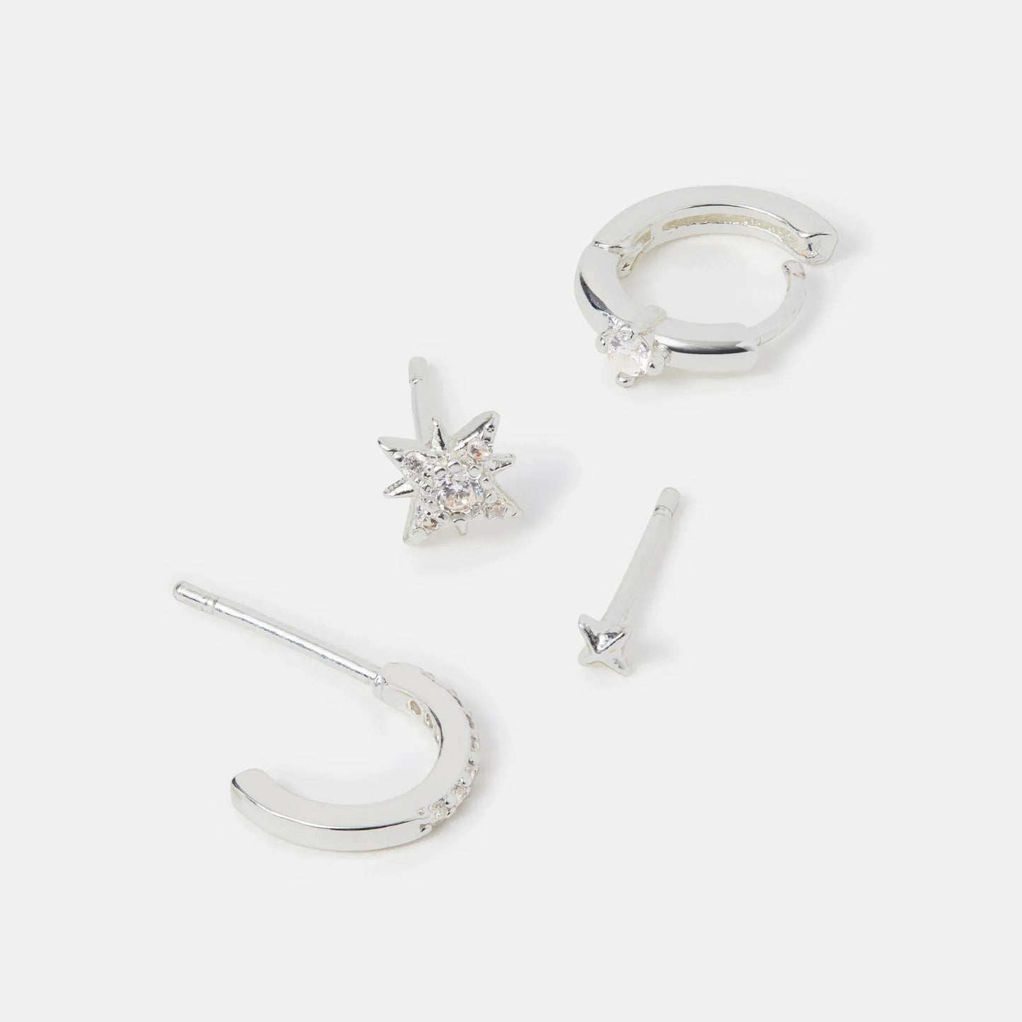 Sterling Silver-Plated Celestial Stud & Hoop Earrings