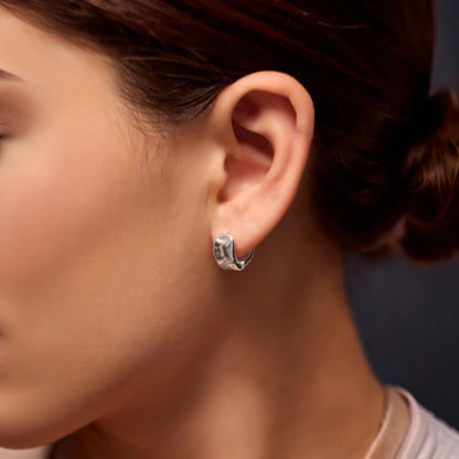 Sterling Silver-Plated Molten Huggie Hoop Earrings Pack of 4