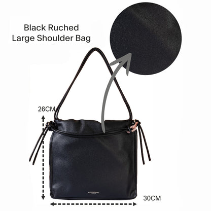 Women's Black Ruched Large Shoulder Bag
